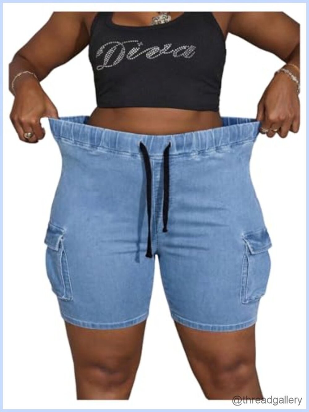 Plus Size Stretchy Denim Jean Shorts High Rise Cargo Pocket Summer